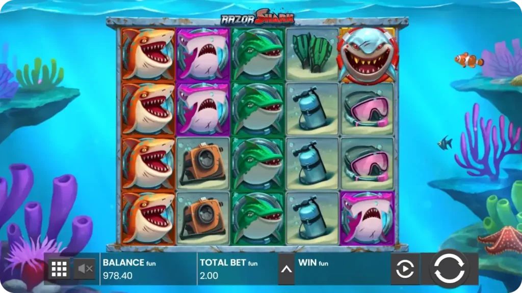 Nudge & Reveal Feature in Razor Shark with reels nudging to complete stacked symbols before payouts are calculated